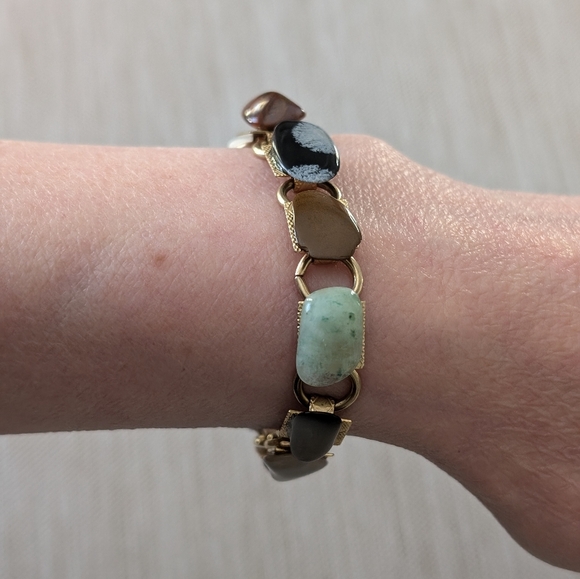 Gemstone Link Bracelet Gold Tone - Vintage - Classic - 7" - Chakra - … - Picture 10 of 12